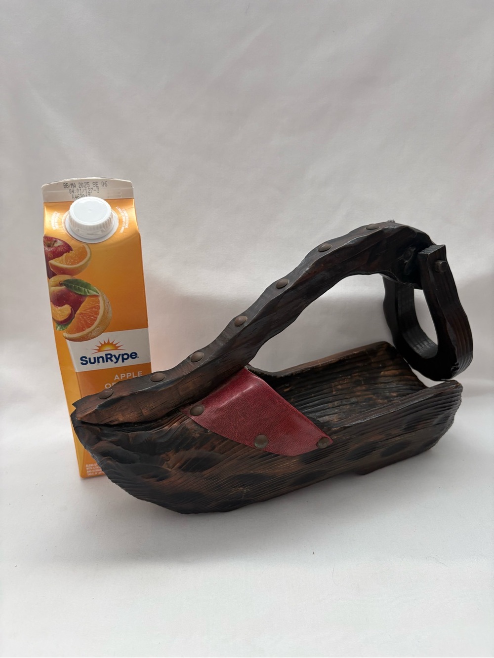 Vtg hand carved, Dutch wooden shoe, wine bottle holder.